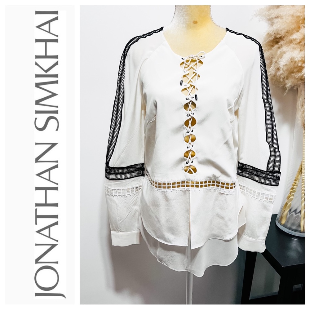 Jonathan Simkhai Silk Lace-up Tunic Top Long Sleeve Size M in Ivory